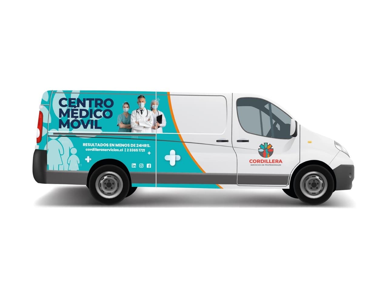 Vista lateral derecha del Centro Médico Móvil